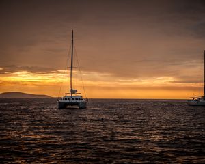 Preview wallpaper boat, sail, sea, sunset