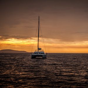 Preview wallpaper boat, sail, sea, sunset