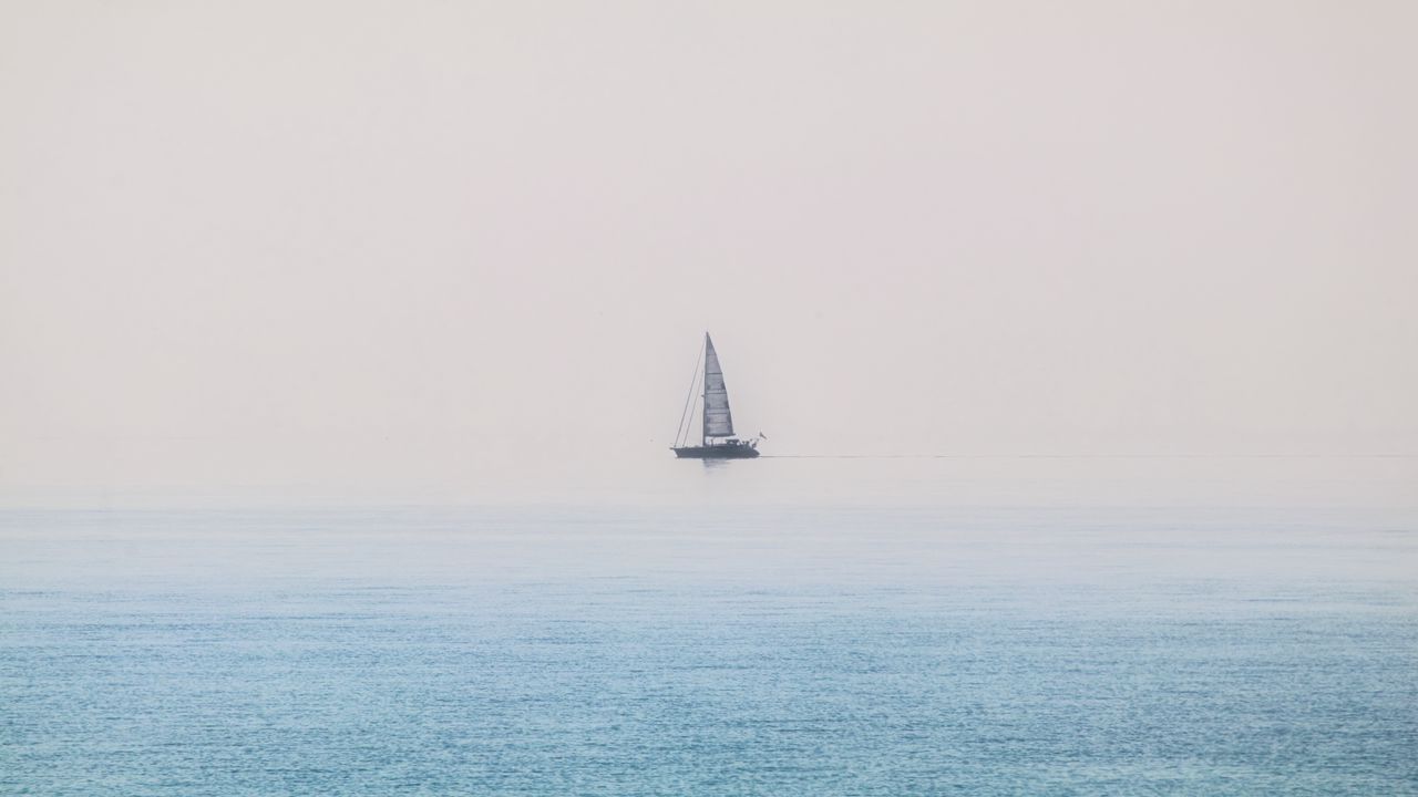 Wallpaper boat, sail, sea, minimalism