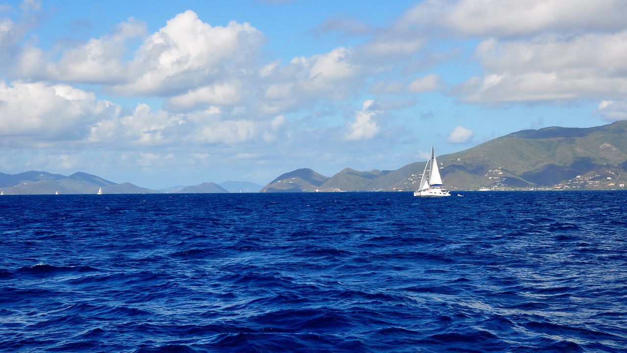 Wallpaper boat, sail, sea, waves