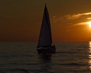 Preview wallpaper boat, sail, sea, twilight, dark