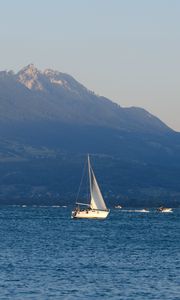 Preview wallpaper boat, sail, sea, mountains