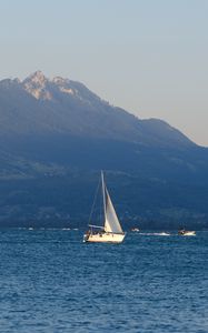 Preview wallpaper boat, sail, sea, mountains