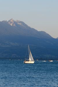 Preview wallpaper boat, sail, sea, mountains