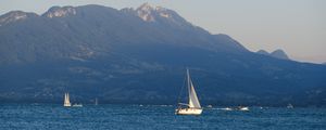 Preview wallpaper boat, sail, sea, mountains