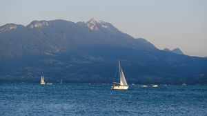 Preview wallpaper boat, sail, sea, mountains