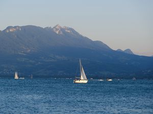 Preview wallpaper boat, sail, sea, mountains