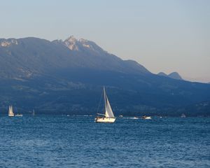 Preview wallpaper boat, sail, sea, mountains