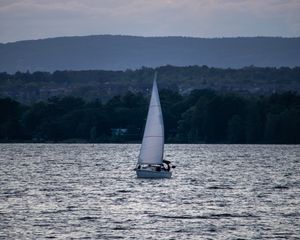 Preview wallpaper boat, sail, sea, trees