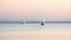 Preview wallpaper boat, sail, sea, horizon, light