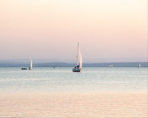 Preview wallpaper boat, sail, sea, horizon, light