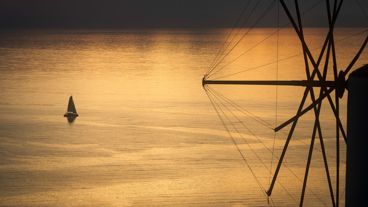 Wallpaper boat, sail, sea, sunset, dark