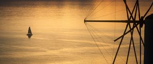 Preview wallpaper boat, sail, sea, sunset, dark