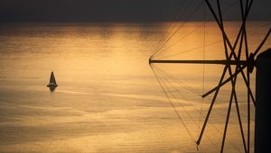 Preview wallpaper boat, sail, sea, sunset, dark