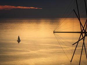 Preview wallpaper boat, sail, sea, sunset, dark