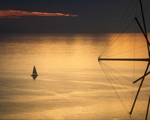 Preview wallpaper boat, sail, sea, sunset, dark