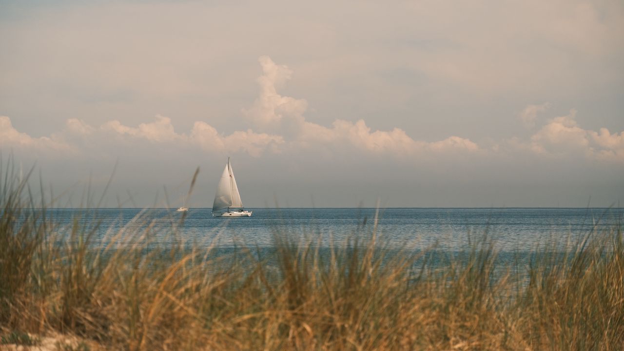 Wallpaper boat, sail, sea, grass