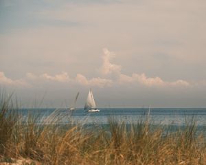 Preview wallpaper boat, sail, sea, grass