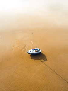 Preview wallpaper boat, sailboat, aerial view, sand