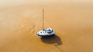 Preview wallpaper boat, sailboat, aerial view, sand