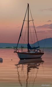 Preview wallpaper boat, sailboat, art, sea, shore