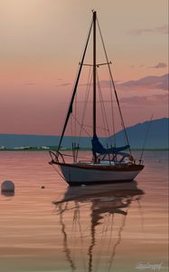 Preview wallpaper boat, sailboat, art, sea, shore