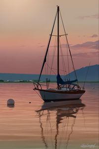 Preview wallpaper boat, sailboat, art, sea, shore