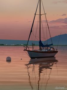 Preview wallpaper boat, sailboat, art, sea, shore