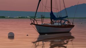 Preview wallpaper boat, sailboat, art, sea, shore