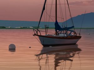 Preview wallpaper boat, sailboat, art, sea, shore