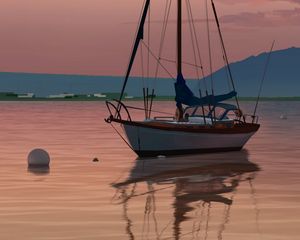 Preview wallpaper boat, sailboat, art, sea, shore