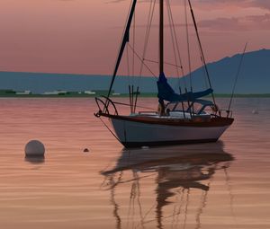 Preview wallpaper boat, sailboat, art, sea, shore