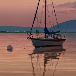 Preview wallpaper boat, sailboat, art, sea, shore