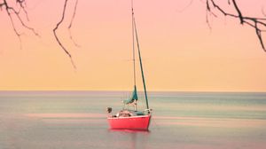 Preview wallpaper boat, sailboat, sea, branches, horizon