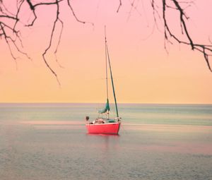 Preview wallpaper boat, sailboat, sea, branches, horizon