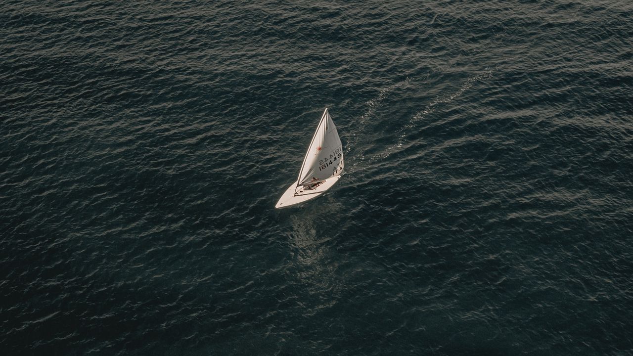 Wallpaper boat, sea, aerial view, water, sail