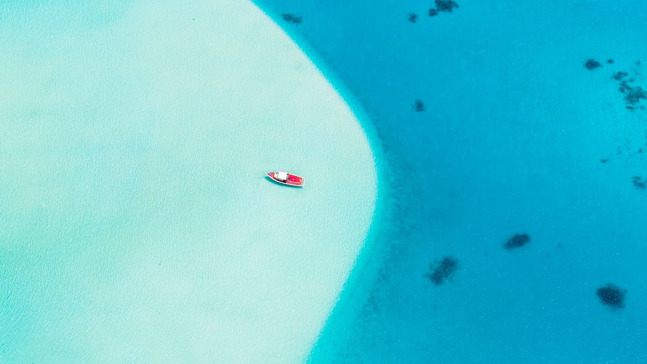 Wallpaper boat, sea, aerial view, shore