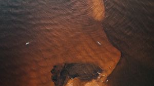Preview wallpaper boat, sea, aerial view, sand, waves