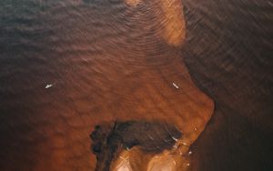 Preview wallpaper boat, sea, aerial view, sand, waves