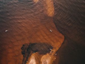Preview wallpaper boat, sea, aerial view, sand, waves