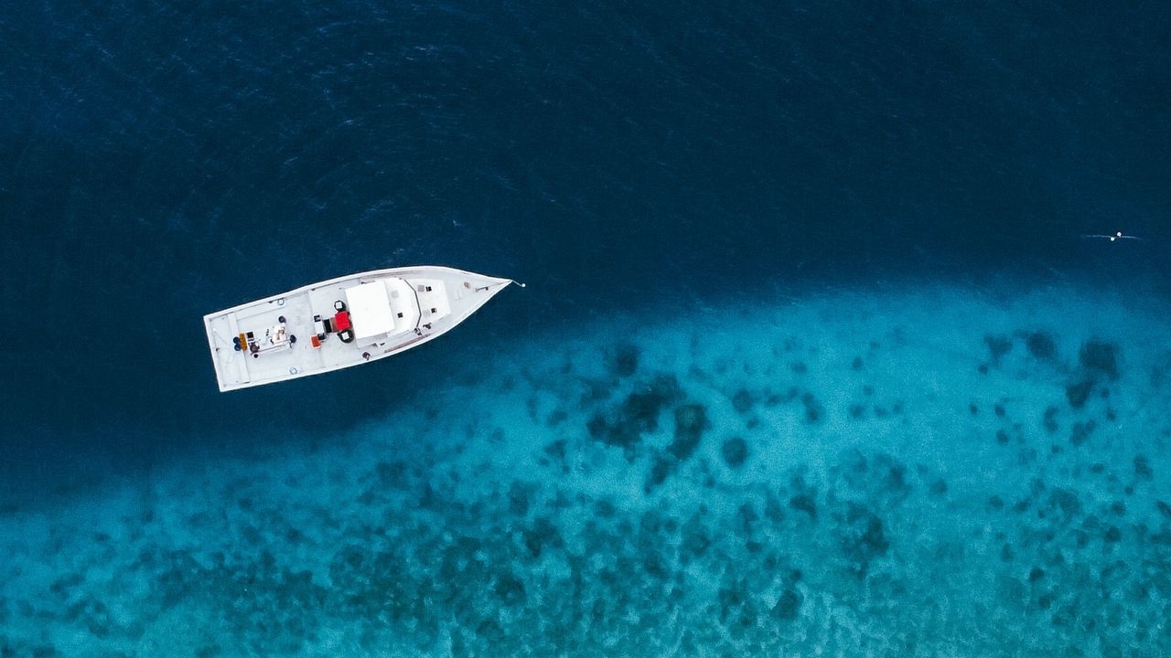 Wallpaper boat, sea, aerial view, water, beach