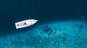 Preview wallpaper boat, sea, aerial view, water, beach