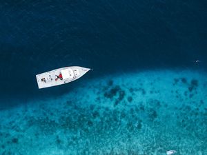 Preview wallpaper boat, sea, aerial view, water, beach