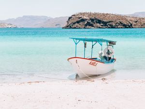 Preview wallpaper boat, sea, beach, water, sand, shore