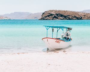 Preview wallpaper boat, sea, beach, water, sand, shore