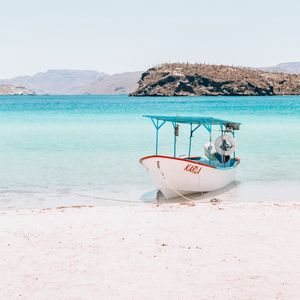 Preview wallpaper boat, sea, beach, water, sand, shore