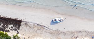 Preview wallpaper boat, sea, beach, trees, aerial view