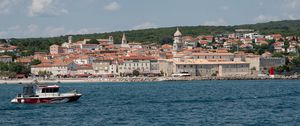 Preview wallpaper boat, sea, buildings, sky