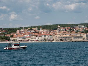 Preview wallpaper boat, sea, buildings, sky