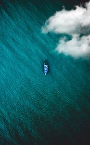 Preview wallpaper boat, sea, clouds, top view